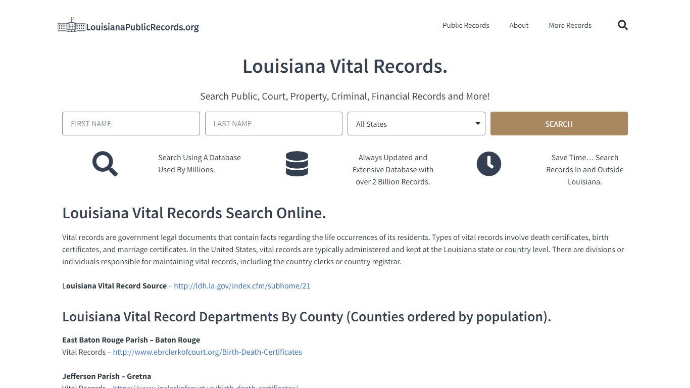 Louisiana Vital Records: LouisianaPublicRecords.org